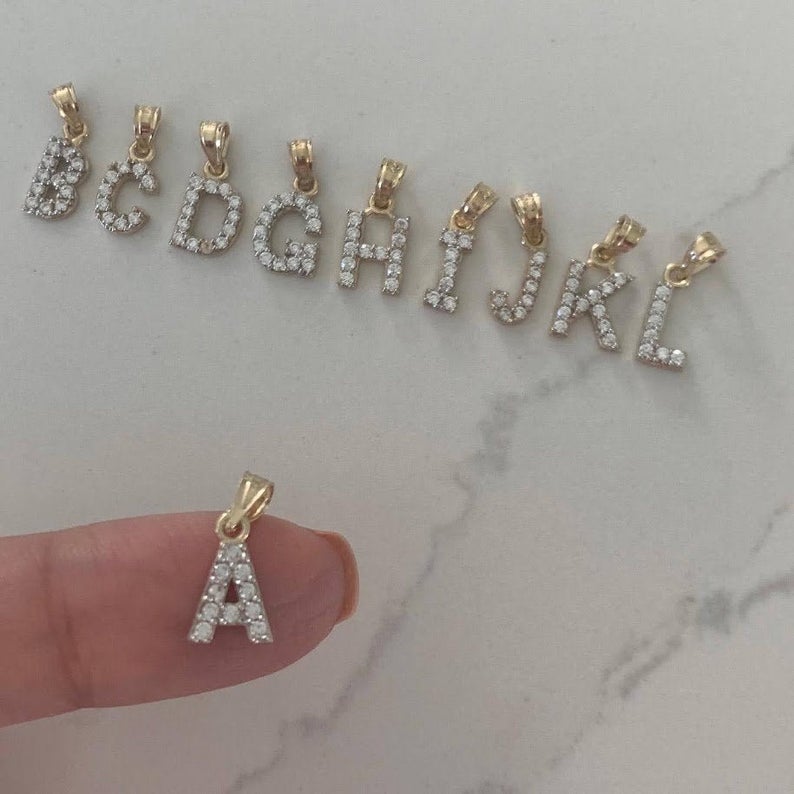 14K Gold Initial Pendant with CZ