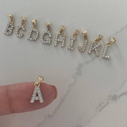 14K Gold Initial Pendant with CZ
