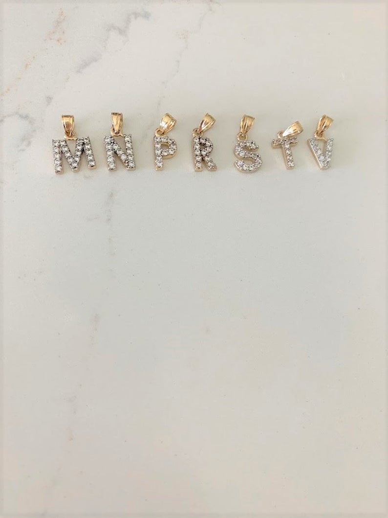 14K Gold Initial Pendant with CZ