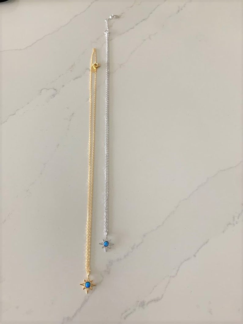 925 Sterling Silver Opal Sun Necklace