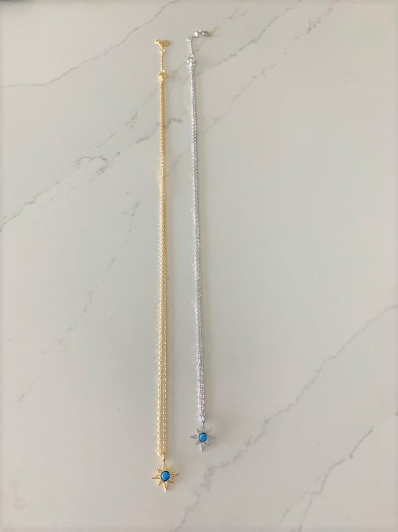 925 Sterling Silver Opal Sun Necklace
