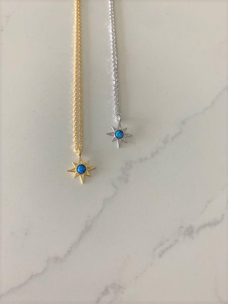 925 Sterling Silver Opal Sun Necklace