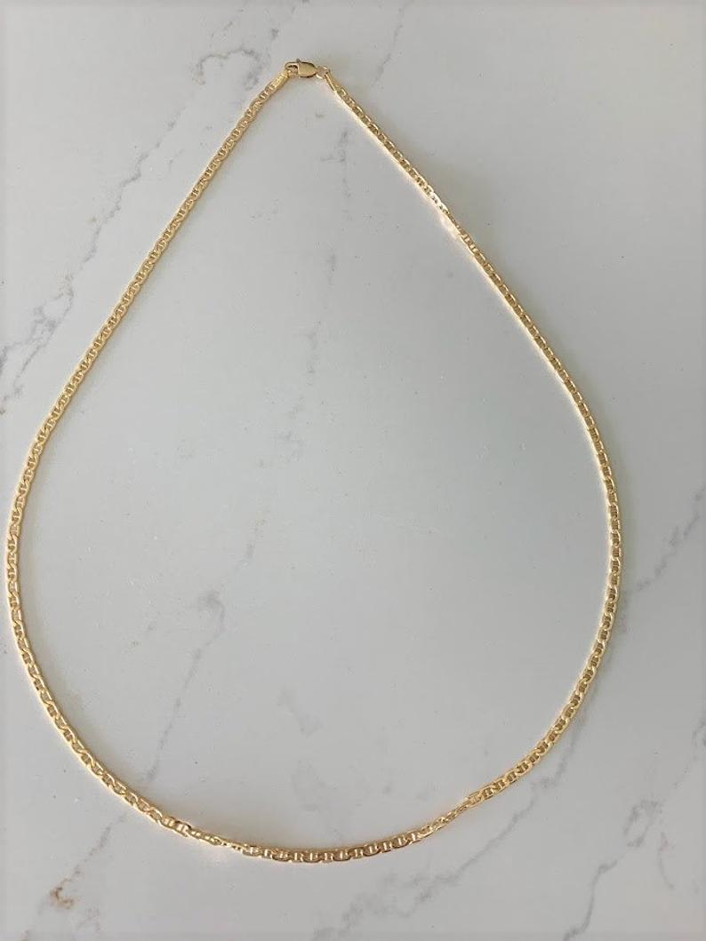 14K Gold Hollow Mariner Bevel Chain