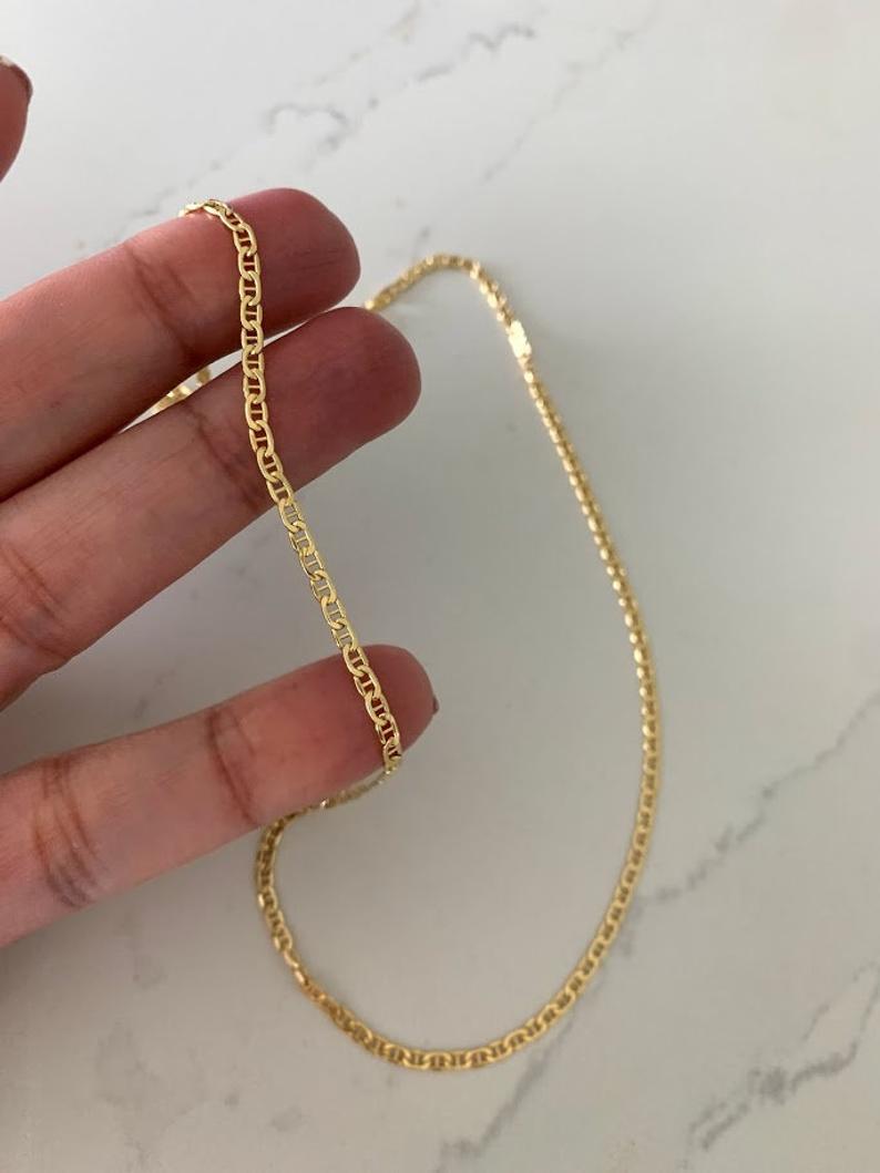 14K Gold Hollow Mariner Bevel Chain