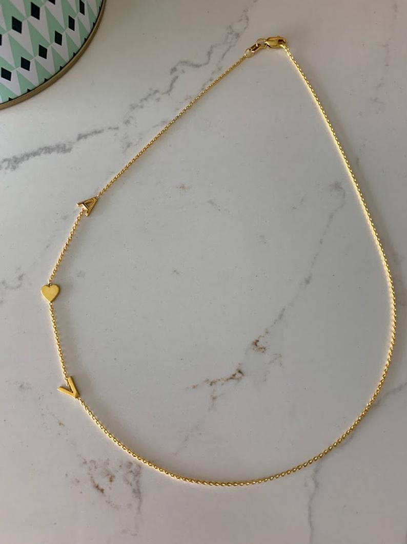 Sideways 14K Gold Vermeil Initial Necklace