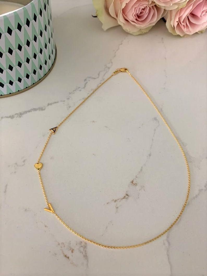Sideways 14K Gold Vermeil Initial Necklace
