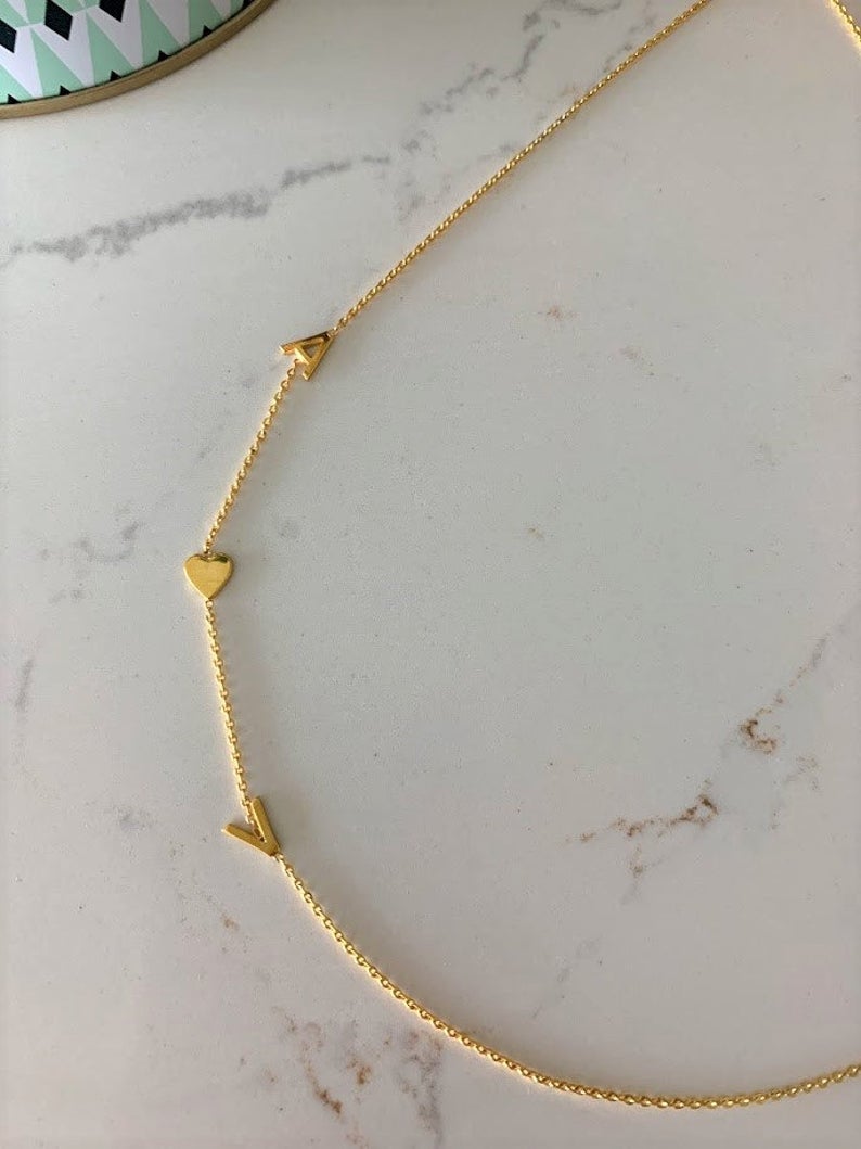 Custom Dainty Sideways Initial Necklace | Caitlyn Minimalist Rose Gold / 15 Inches