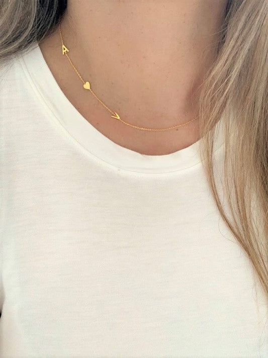 Sideways 14K Gold Initial/Name Necklace