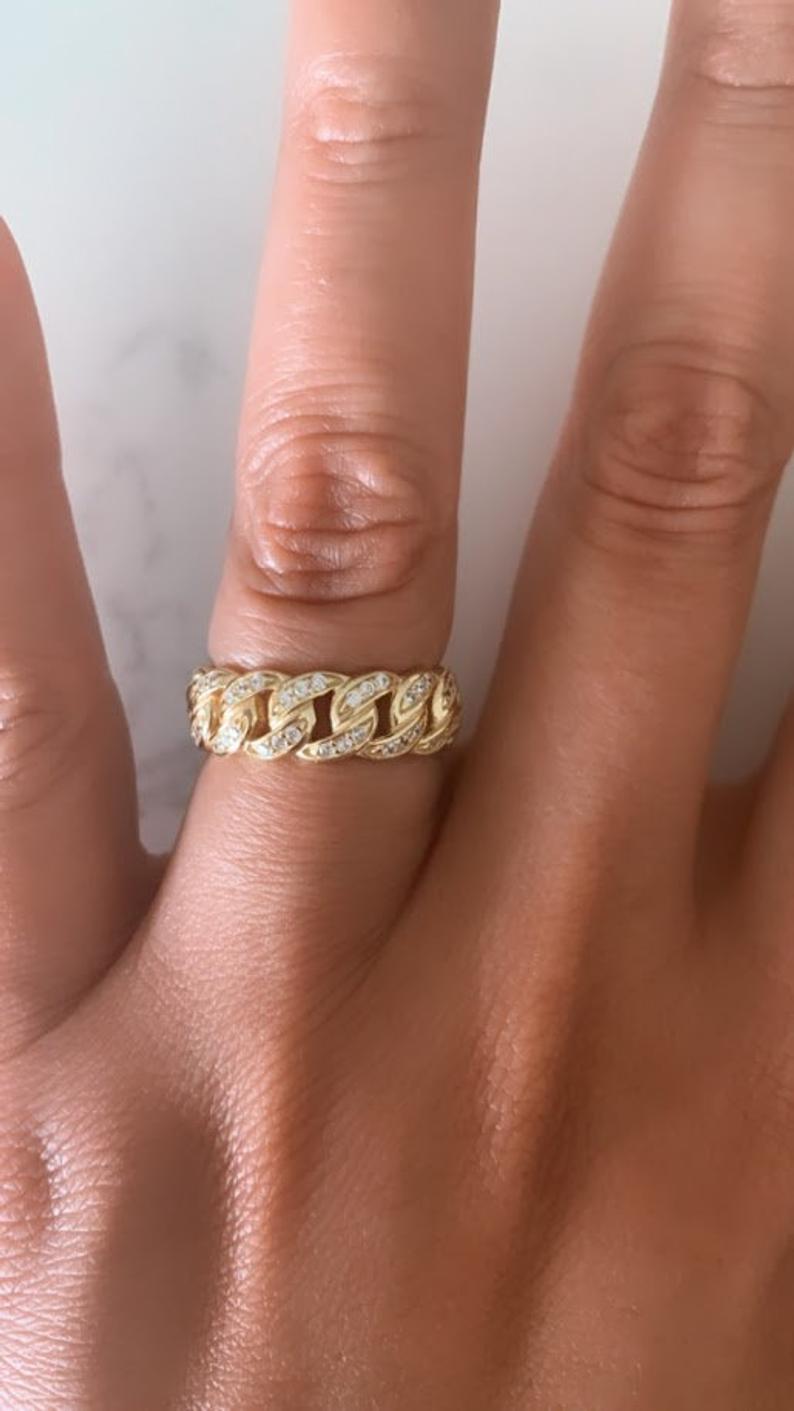 14k Rose Gold Pave Diamond Cuban Link Ring