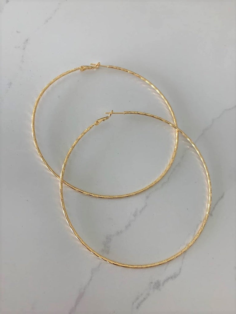 80MM Thin Diamond Cut Hoops | Gold-filled