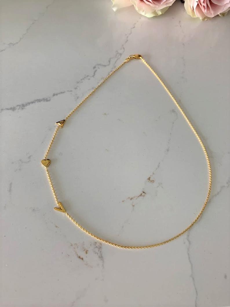Sideways 14K Gold Vermeil Initial Necklace