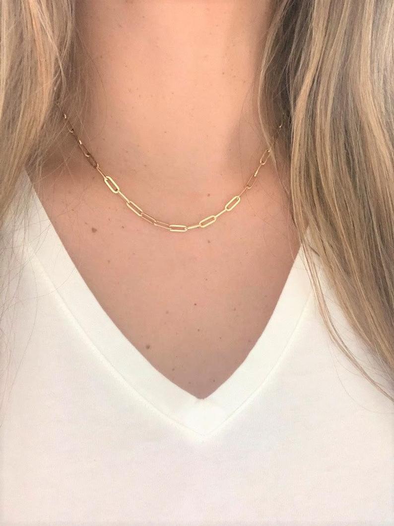 14K Gold Paperclip Chain Necklace