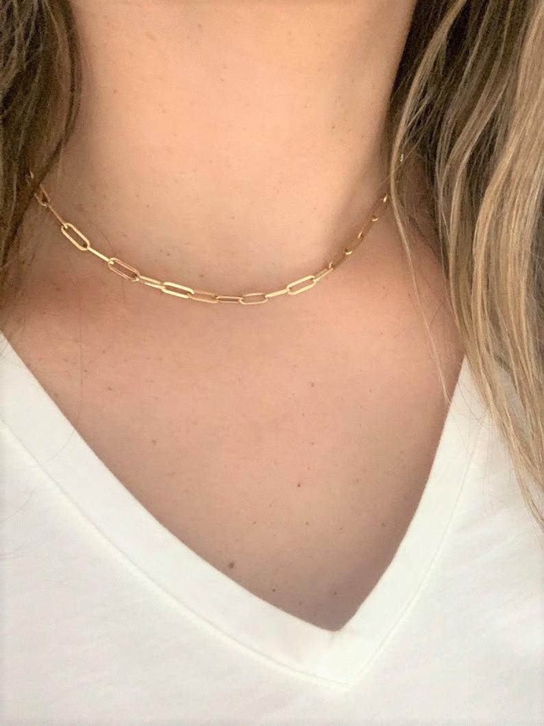 14K Gold Paperclip Chain Necklace
