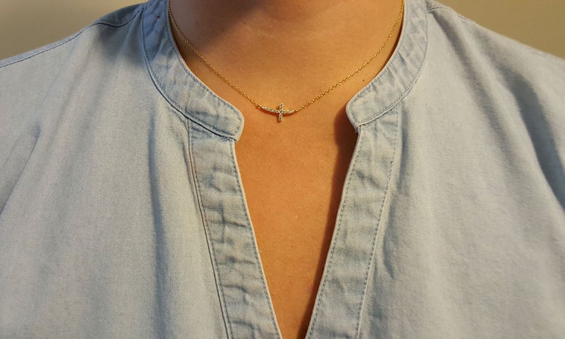 Sideways Cross Necklace in Sterling Silver