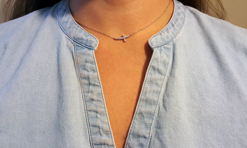 Sideways Cross Necklace in Sterling Silver