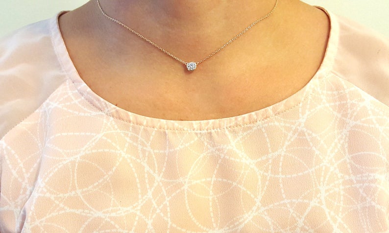 Solitaire Cubic Zirconia Necklace, Stacking, Dainty, Delicate CZ Necklace, Gold CZ Solitaire, Everyday Necklace, Layering, Solitario