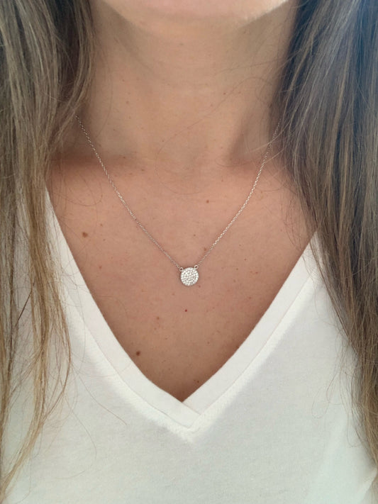 Medium Pave Disc Necklace, Silver disc necklace, CZ Disc Necklace, Pave Zircon Silver Disc Necklace, Elegant Necklace, Sterling Silver