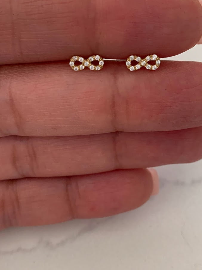 Infinity Earrings in 14K Yellow Gold, Tiny Screw Back Earrings, Dainty Infinity Studs, 14K Gold Earrings, Figure 8 Earrings, Everyday Studs