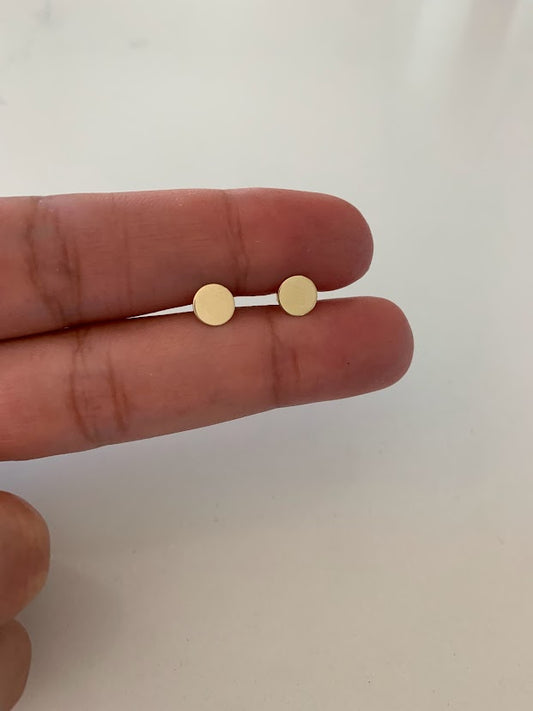 6MM Round Disc, Push Back Studs, 14K Gold Dainty Circle Dot Stud Earrings