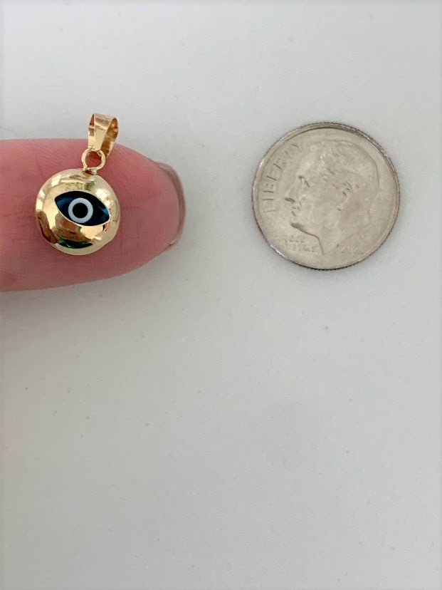 14K Solid Gold Evil Eye Pendant, Hamsa Evil Eye