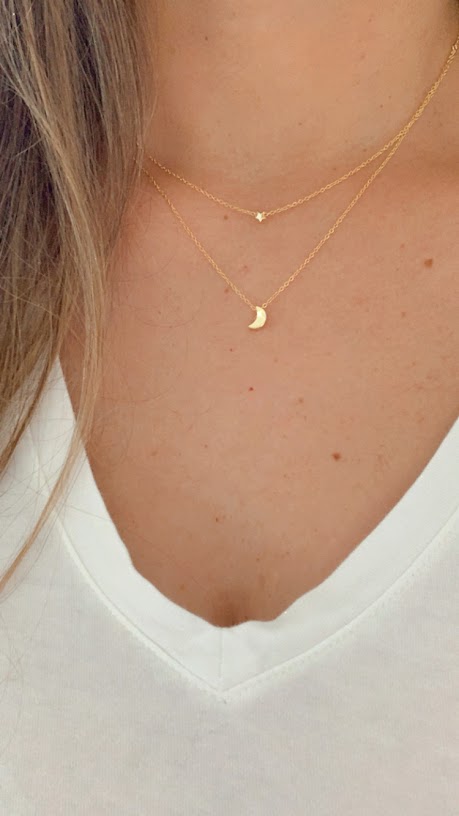 Gold Floating Moon & Star Necklace, Double Strand