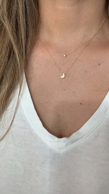 Gold Floating Moon & Star Necklace, Double Strand