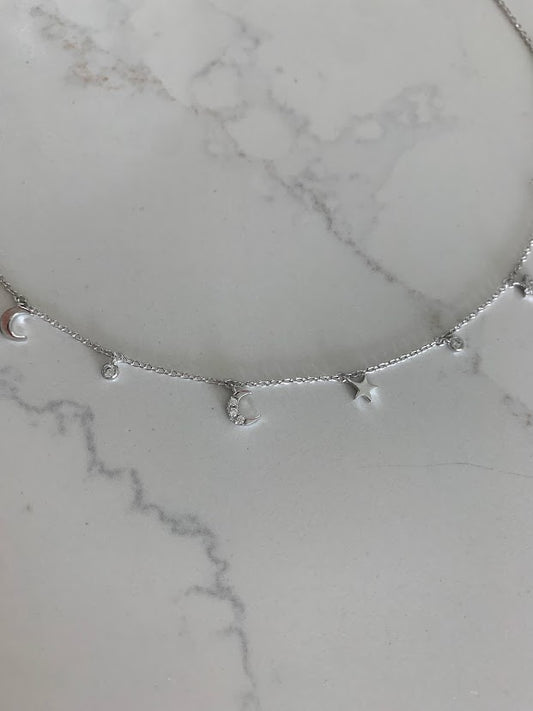 Moon and Stars Necklace, Dainty Necklace, Layering Necklace, Minimalist Jewelry, Star Necklace, Crescent Moon, Gold, Sterling Silver