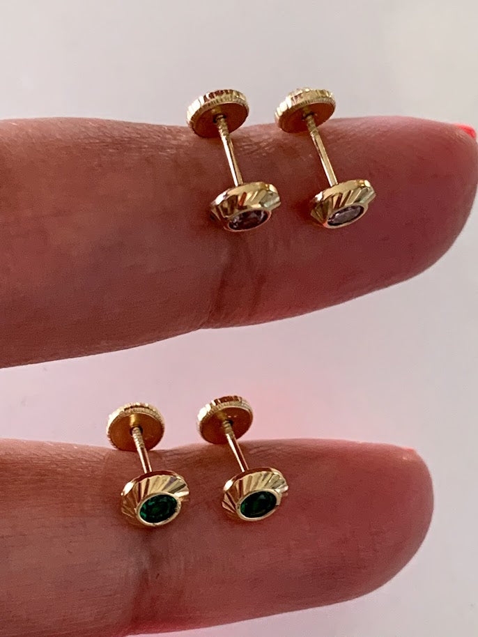 5MM 14K Gold Bezel Stud Earrings | Bezel Set Earrings Studs